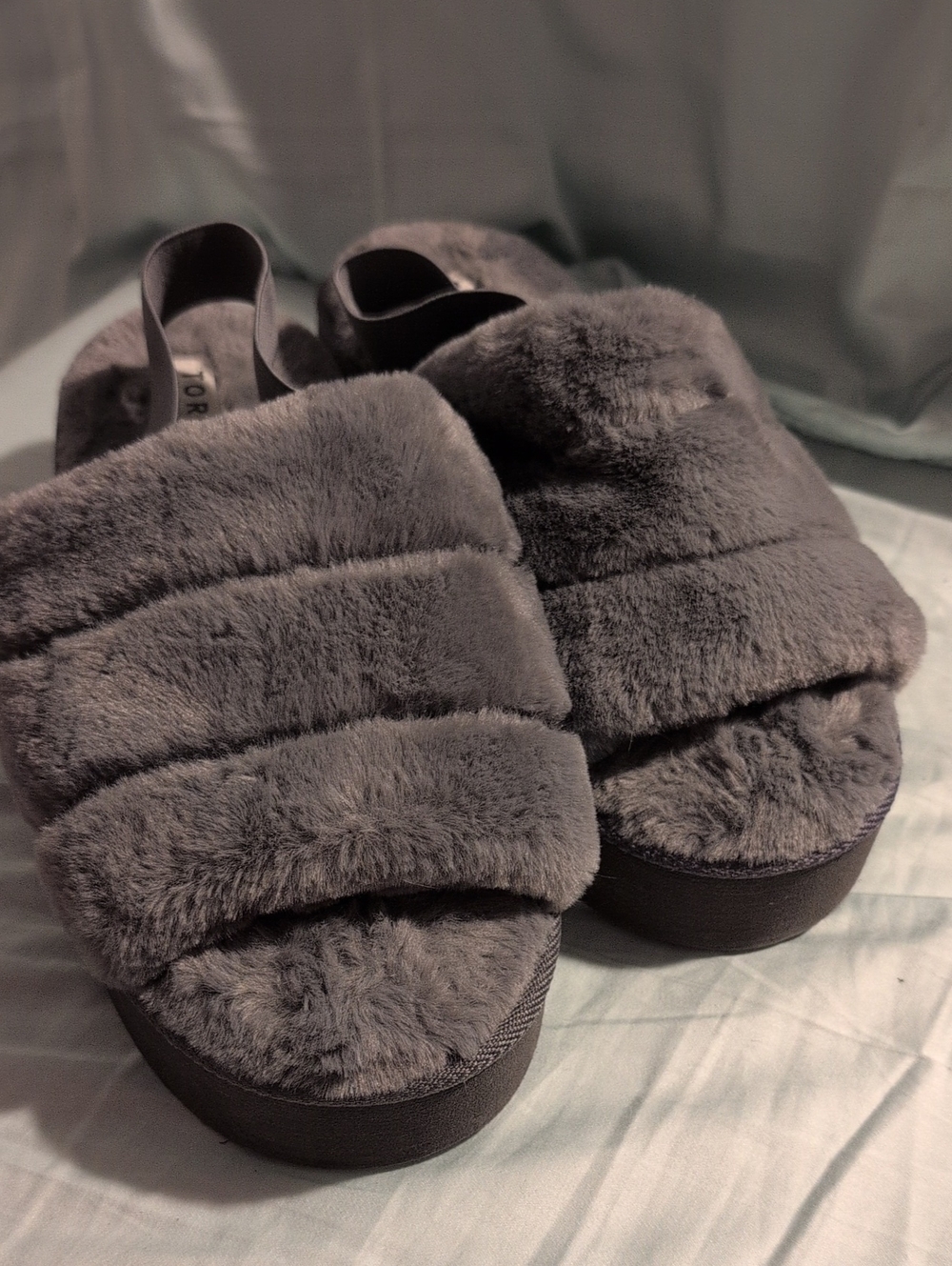 torrid Faux Fur Platform Slide Sandals - Gray